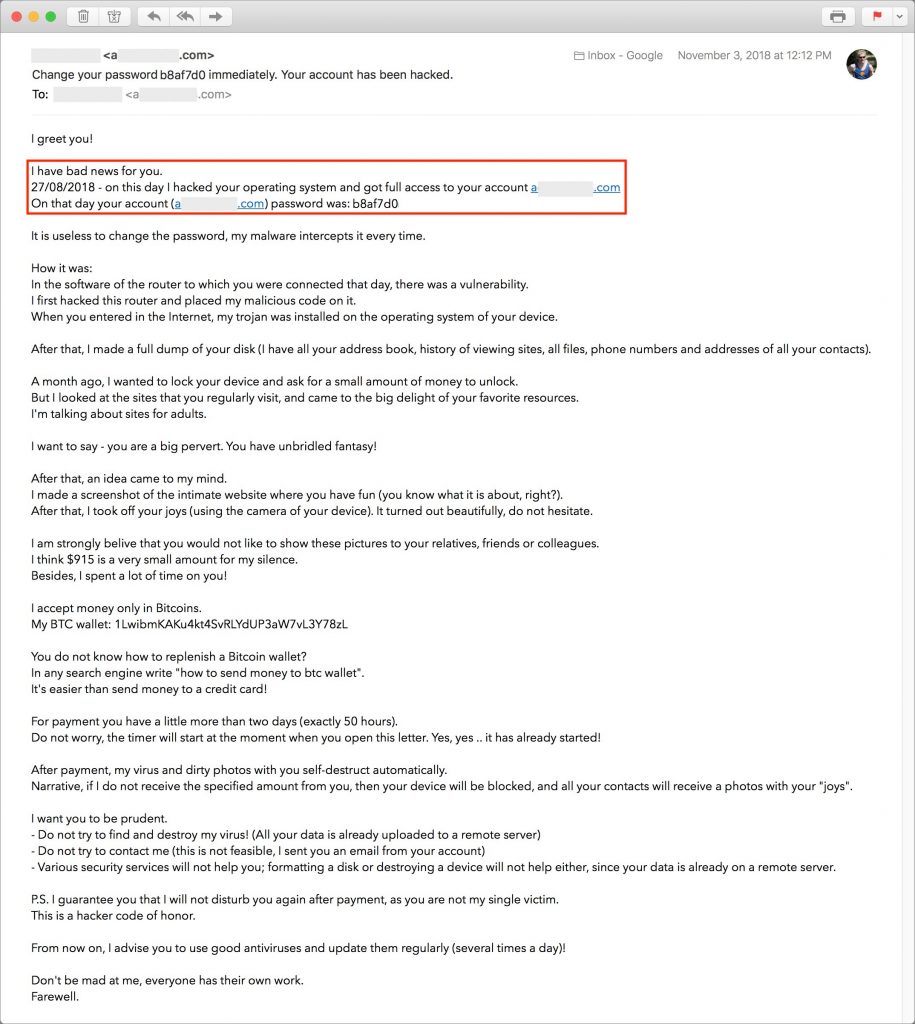 Don’t Freak Out If You Get Blackmail Spam Containing an Old Password