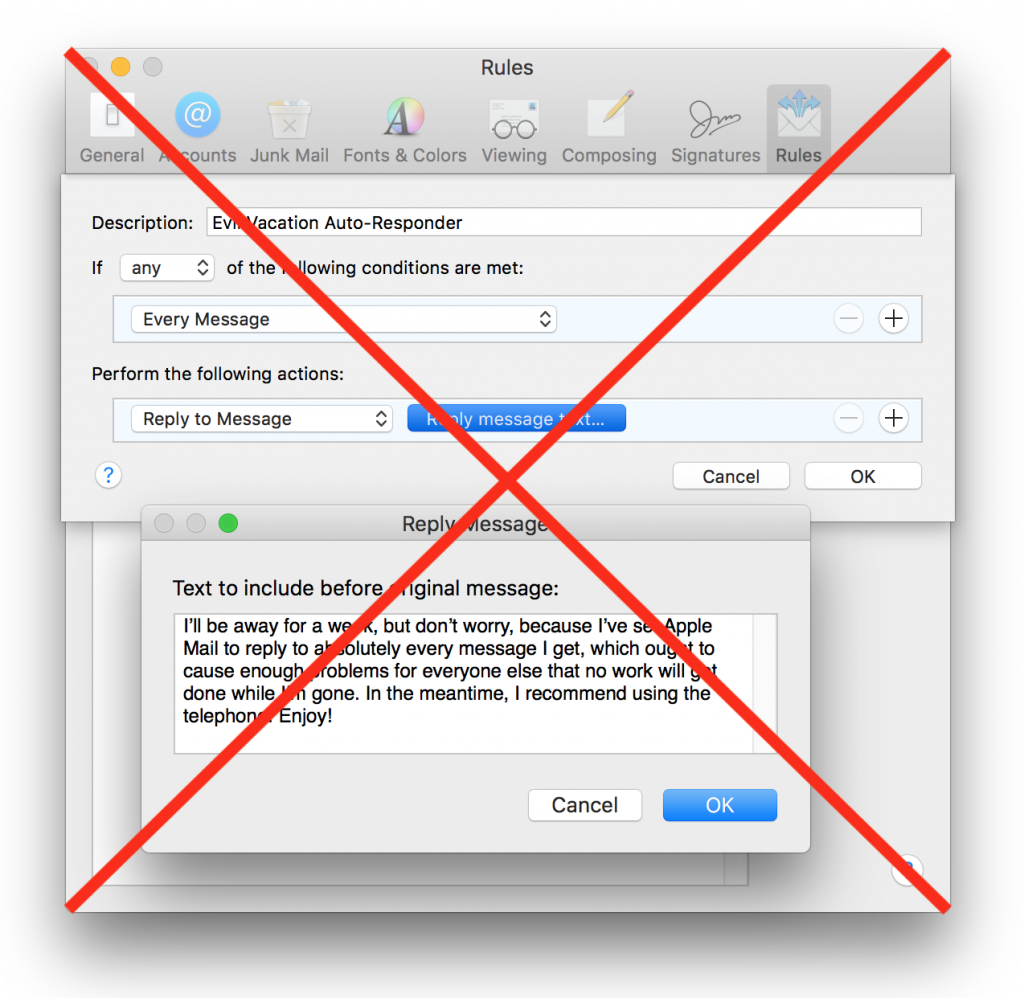 Don’t Use Rules in Apple’s Mail to Send “Out of Office” Replies