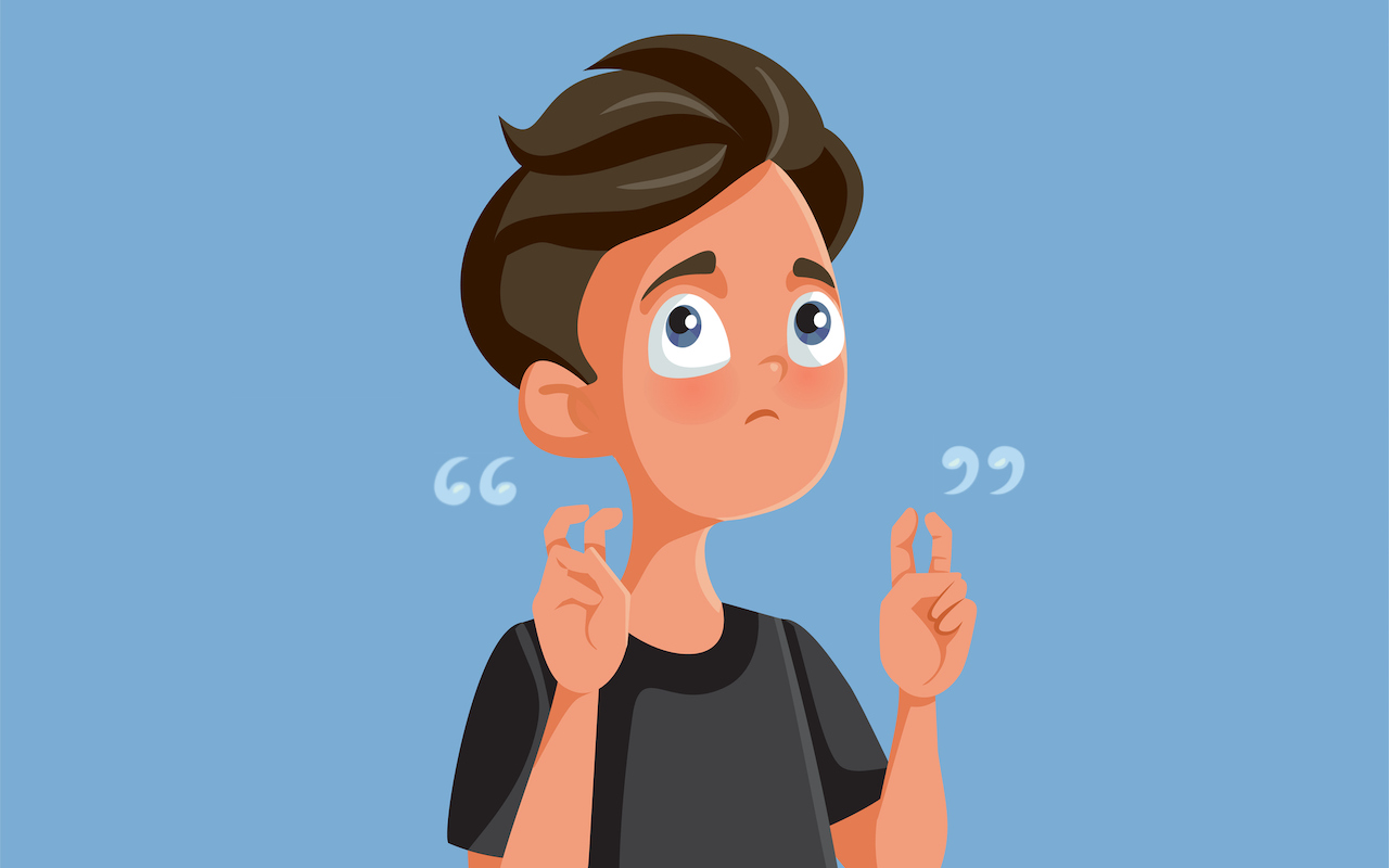 Teen Boy Making Air Quote Sign Vector Cartoon Illustration